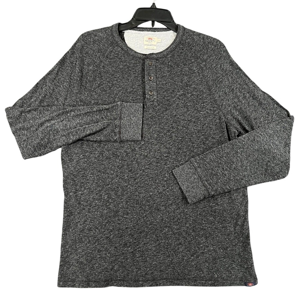 Faherty Brand Henley Shirt Mens L Charcoal Gray Heather Organic Cotton Casual